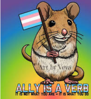 A cartoon of a mouse holding a flag