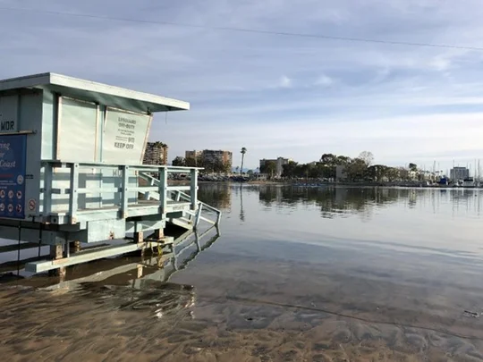 A lifeguard tower on a beach