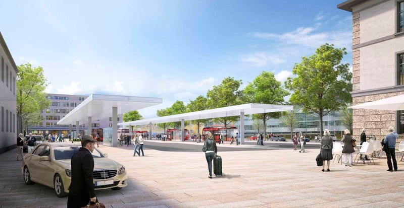 Stahlkonstruktion eines Busbahnhofs in Rosenheim