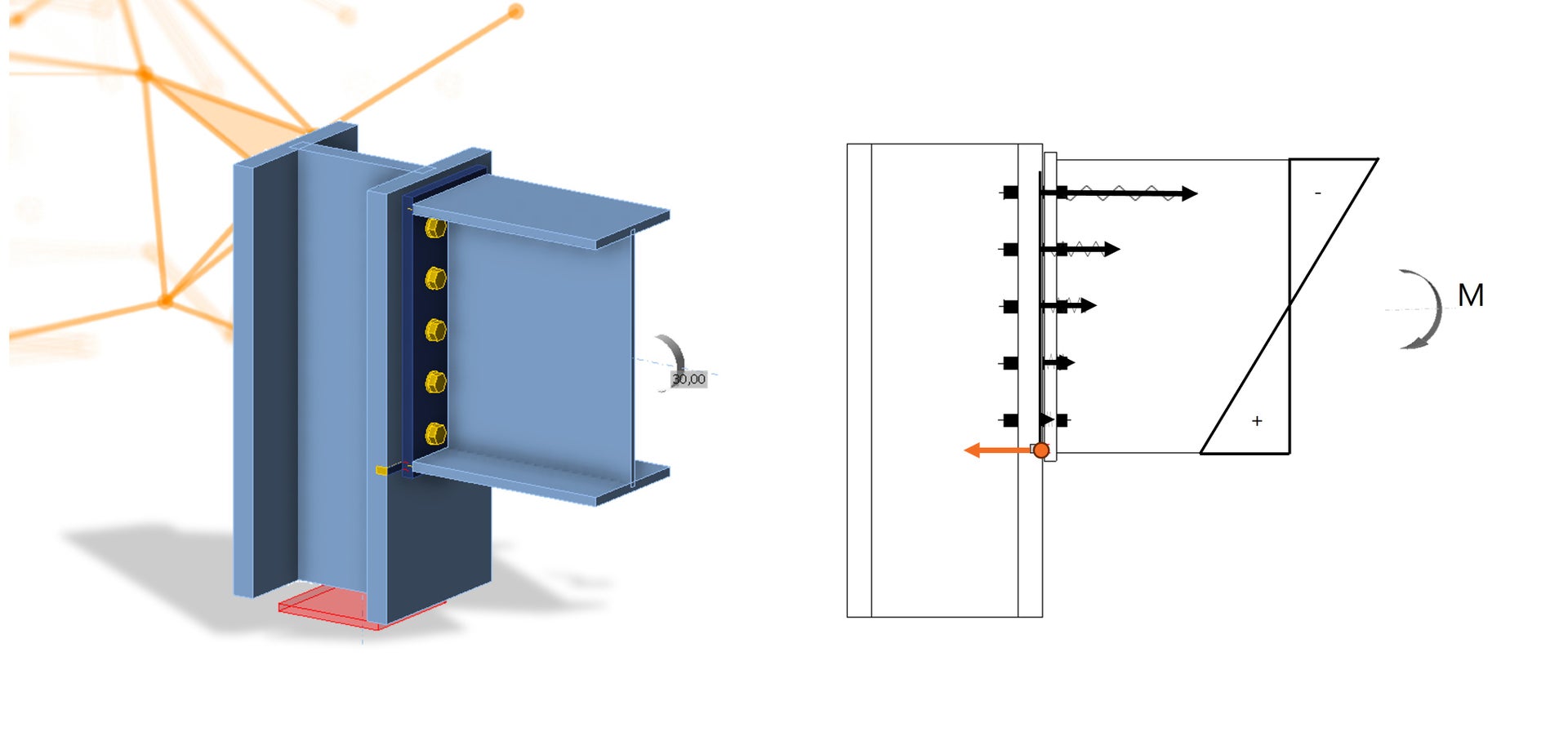 Distribuzione della forza del bullone nella connessione trave-colonna con piastra di estremità