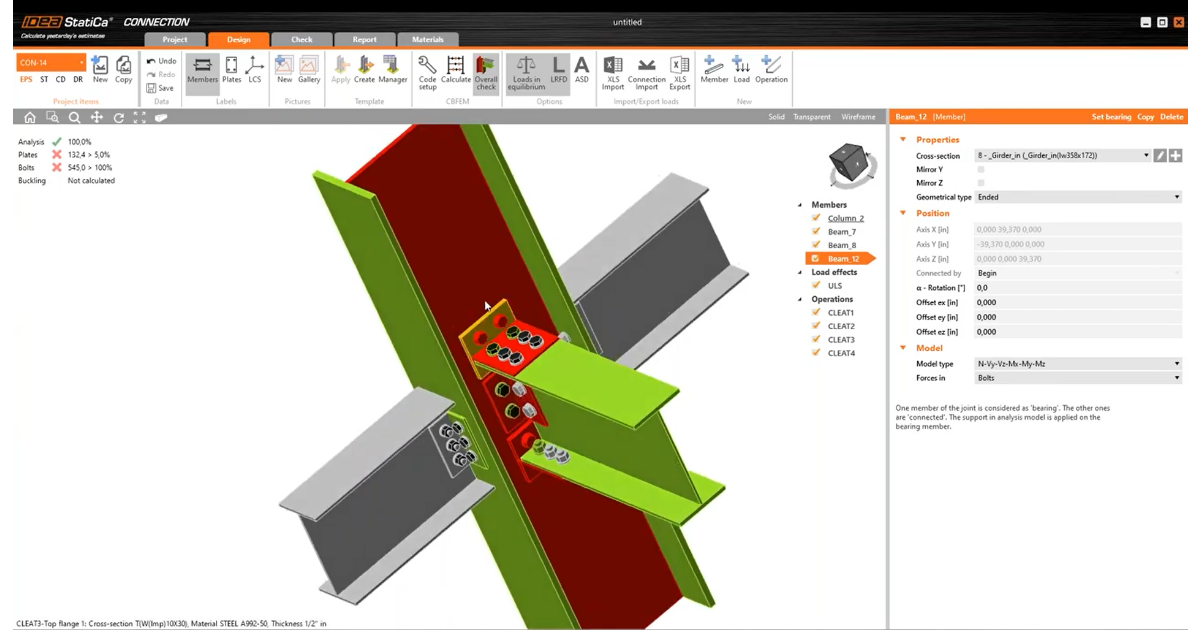 Complex bolted joint design by cleats and T-stubs | IDEA StatiCa