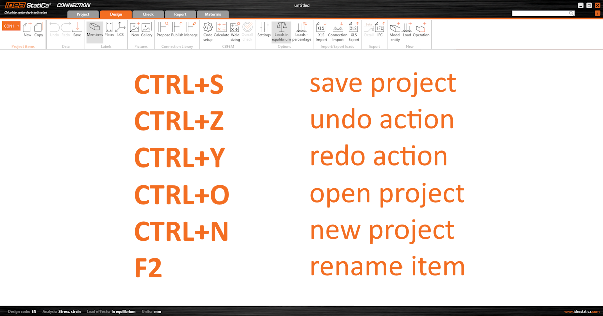 Keyboard shortcuts (hotkeys) in IDEA StatiCa apps | IDEA StatiCa