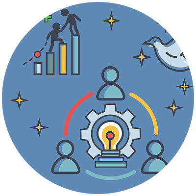 three icons that represent a few of the best types of coaching in the workplace, including a dove to showcase humanist coaching