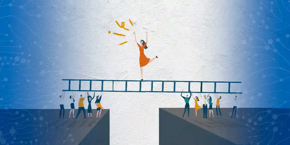 Leader on a ladder that is being held up by her team to show support during a challenge where she asked for support.