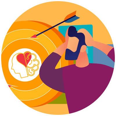 illustration of a leader shooting an arrow at a target with an icon of a head and heart intertwined to show that this blog is about the importance of emotional intelligence in leadership