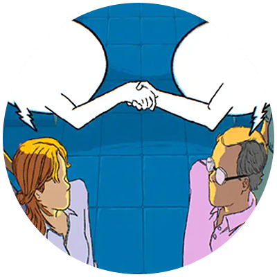 Two people with though bubbles above their heads, learning how to manage conflict in the workplace.
