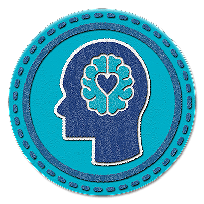 emotional intelligence badge (person's brain with heart) to represent one of the core leadership skills 