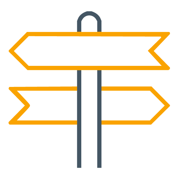 icon of a signpost with signs pointing multiple directions to show that purpose-driven leaders have purpose-aligned decision-making skills