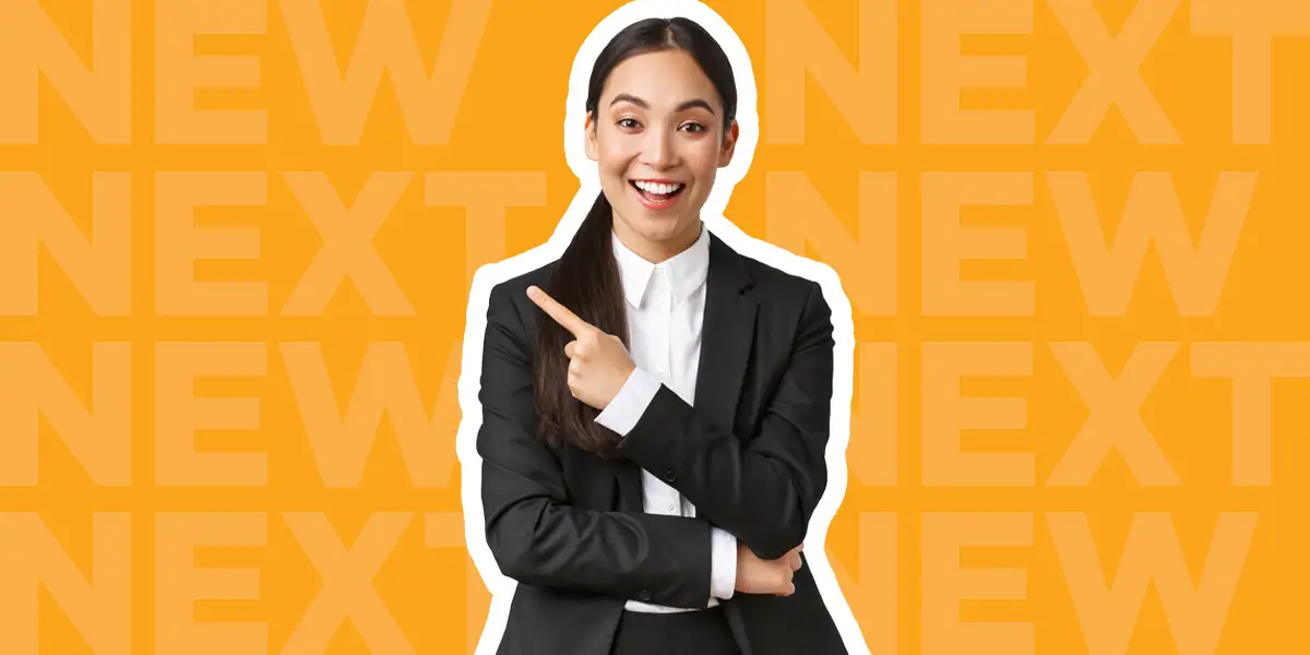 a woman pointing to the side