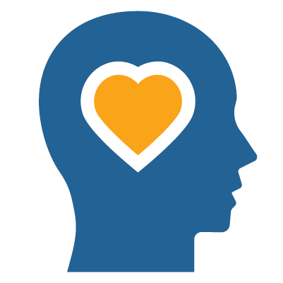 Illustration of a blue profile with a yellow heart at its center to represent personality for business drivers.