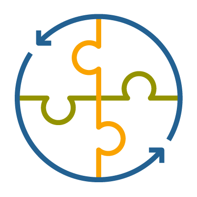 4 puzzle pieces connecting that form the shape of a circle