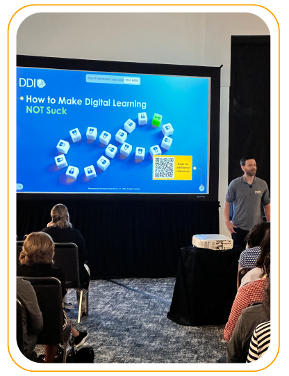 photo of Alex Smith from DDI giving his presentation on unlocking secrets to make digital learning work at ATD 2024 in New Orleans