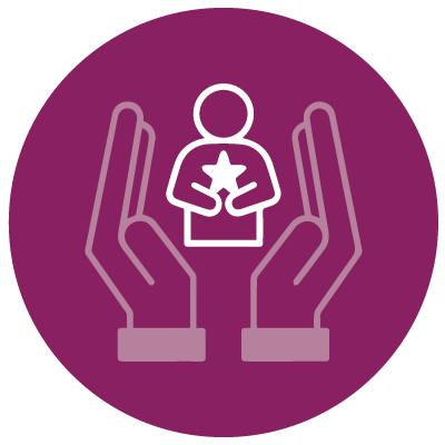 icon of a giant hand holding a person holding a star to show that one strategy to build a healthy leadership culture is using people-forward talent practices