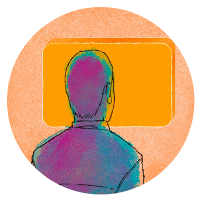 icon of a leader with a screen in his background showing that they are working on online self-directed leadership development