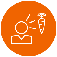 icon of a person with a carrot coming from the top of their head to show that motivations of emerging leaders in the workplace should be considered 