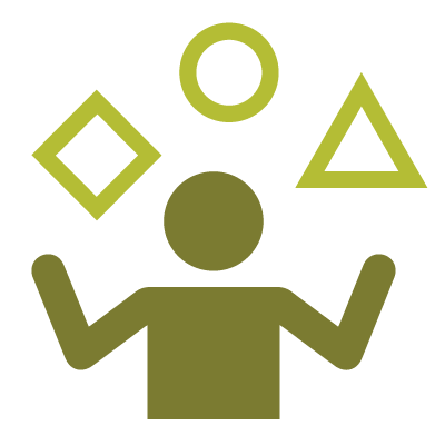 icon of a person juggling three different types of shapes to show that step three of creating a coaching culture is to encourage employees to apply coaching skills on the job