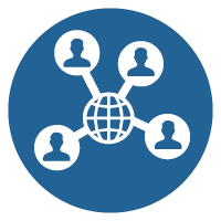 icon of the world wide web symbol with lines pointing out to several people icons to show a social network is one type of network every woman leader needs