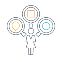 person with thought bubbles with different shapes inside them to symbolize the complexity of personality insights for middle managers