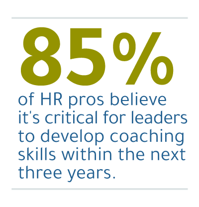 graphic that says, "85% of HR pros believe it's critical for leaders to develop coaching skills within the next three years."