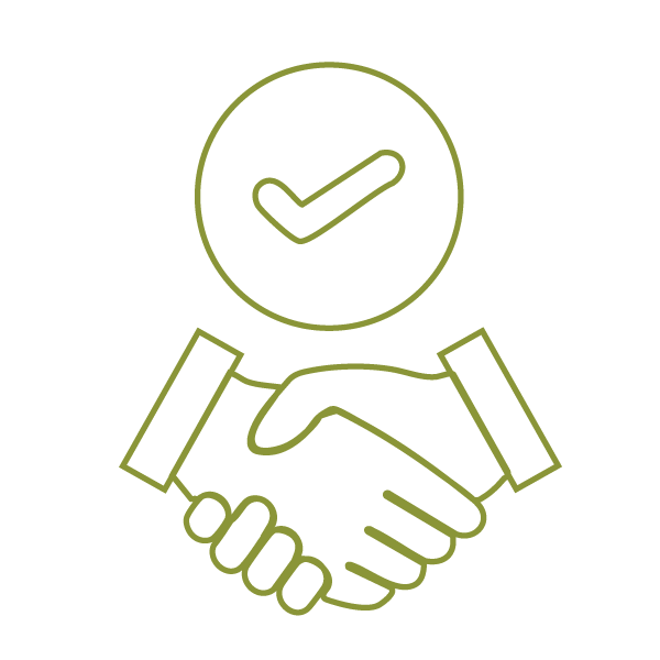Illustration of a green handshake and a green checkmark to show how resolving conflict can help prevent burnout.