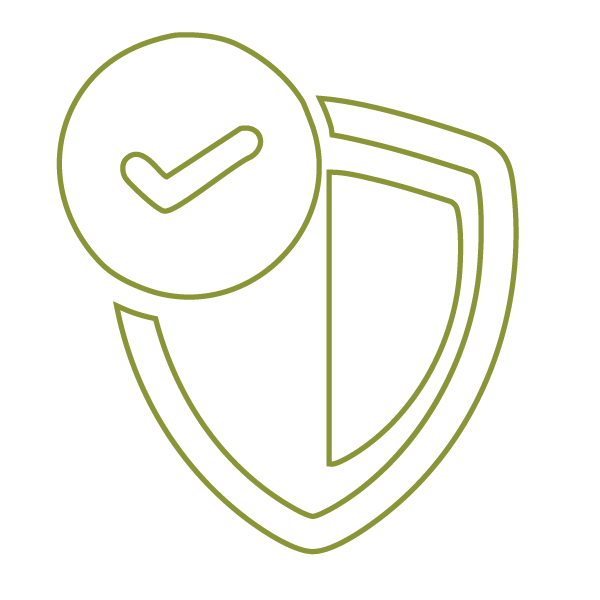 Illustration of a green shield and green checkmark to show how increased trust can help prevent burnout.