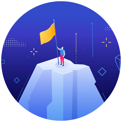 illustration of a leader on top of a mountain holding a flag to illustrate this blog is about the top CEO challenges of 2021