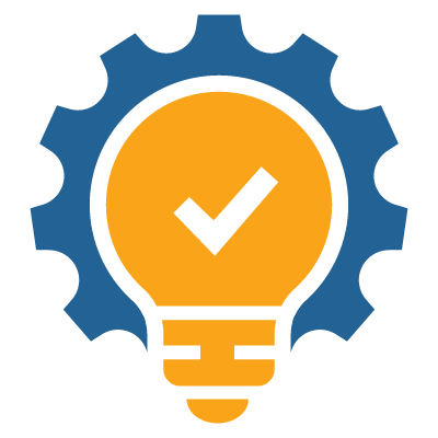Illustration of a yellow lightbulb with a check mark in the middle to represent competencies for business drivers.