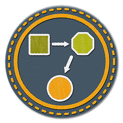 facilitating change badge (square turning into other shapes) to represent one of the core leadership skills