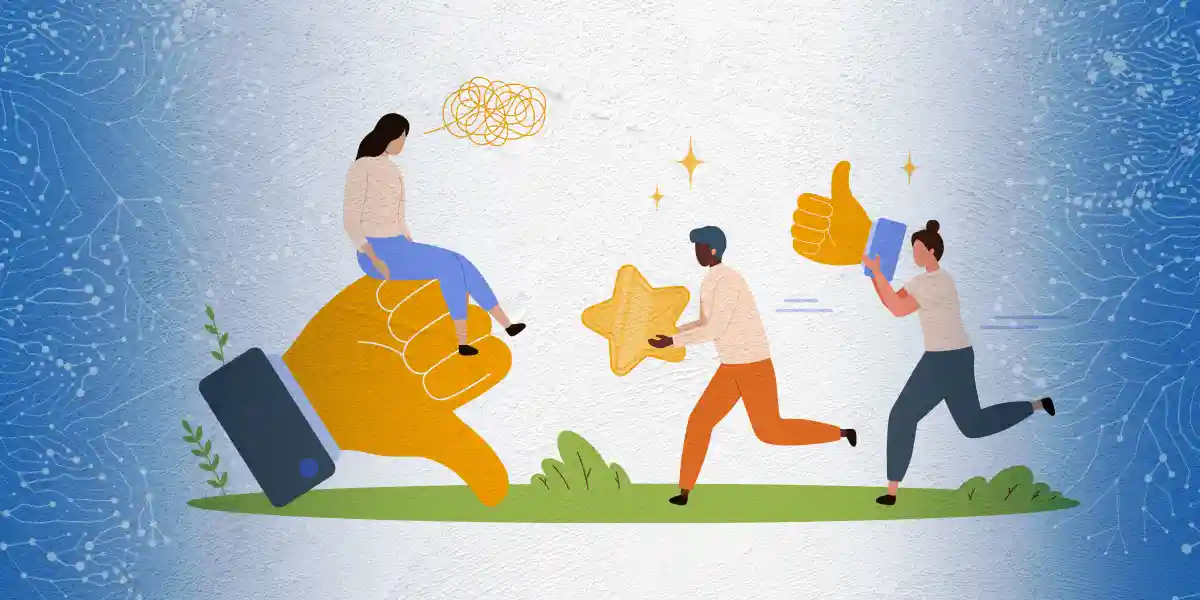 An illustration of a person receiving feedback both good and bad. 