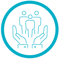 Three people in the palm of a leader's hand to symbolize retention, identified as one of the 10 hot leadership topics for 2023. 