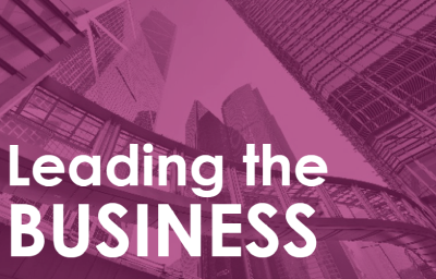 graphic that says, "Leading the business" with a city background to show this value of middle managers is their capability to accelerate change in organizations quickly