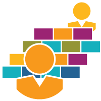 Blocks between two people symbolizing measurable behavior change as a result of science-backed middle manager Development. 