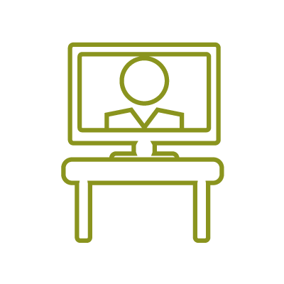 illustration of a computer icon with a person icon on the screen to show that virtual classroom is among the tools for blended learning