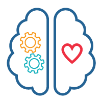 Brain split into two halves, one intellectual and one emotional, to describe how middle manager development is intensely human. 