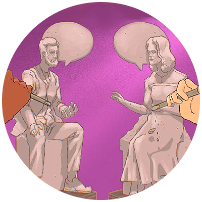 two hands carving statues of a woman and man talking to each other to symbolize one of the top leadership articles of 2023