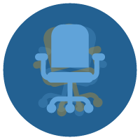 Illustration of an office chair, with shadows off-center to indicate it moving unsteadily from side to side, representing the lack of trust and stability on a C-suite team