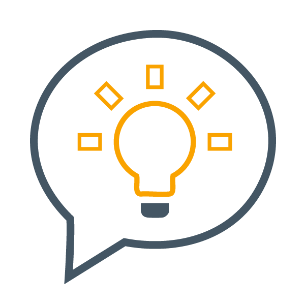 icon of a conversation bubble with a lightbulb inside it to show that purpose-driven leaders are effective communicators