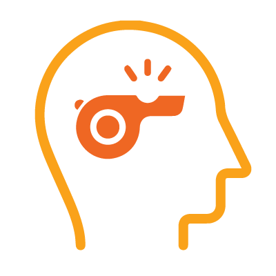 icon of a head with a whistle inside it to show that step two of creating a coaching culture is to give all leaders coaching skills