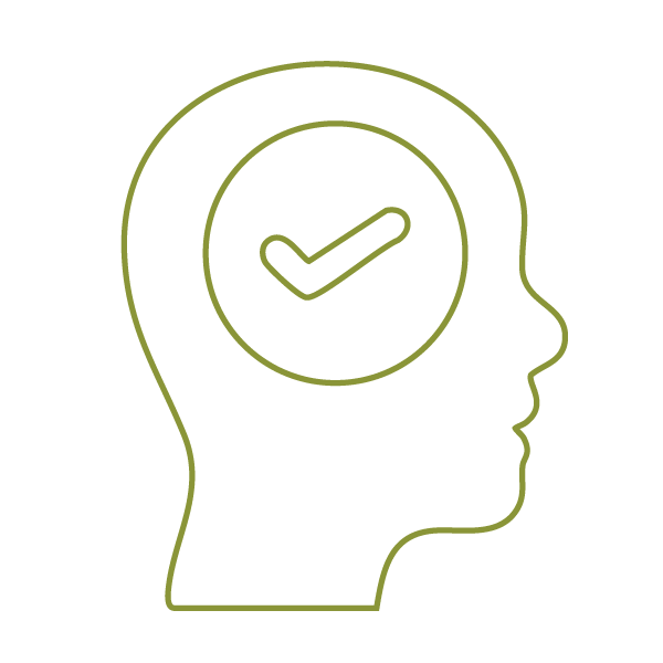 Illustration of green profile and green checkmark to show how access to attention to leaders' well-being can help prevent burnout.
