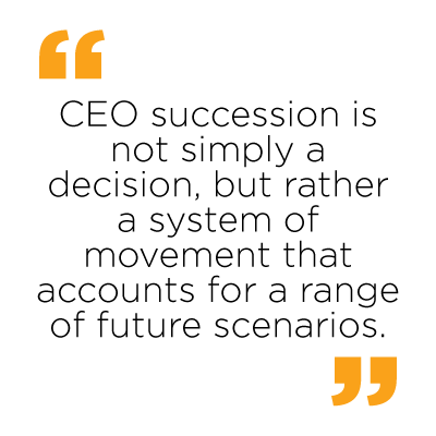 quote that says "CEO succession is not simply a decision, but rather a system of movement that accounts for a range of future scenarios."