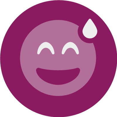 icon of a smile emoji with a drip of sweat coming down its face to show this personality for women that can drive burnout is the "people pleaser"