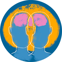 illustration of two heads overlapping with brains shaded pink to show that this top leadership development challenge for HR pros is about reinforcing empathy and the intersection of the head and heart in interactions with team members