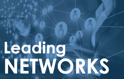 graphic that says, "Leading networks" with a digital org chart connecting people icons in the background to show this value of middle managers is their capability to lead a complex network
