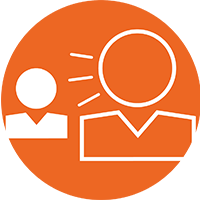 an icon of a business person with arrows coming from his face to show he is yelling at the second, smaller business icon to his left to show this reason why executives fail is because they spend too much time micromanaging their teams