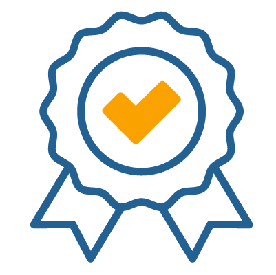 checkmark within decorative award ribbon