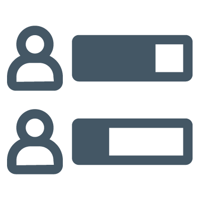 icon of two people, one next to a bar that is nearly full, and the other a bar that is hardly full, to show that a huge volume of people is challenging when developing high potentials