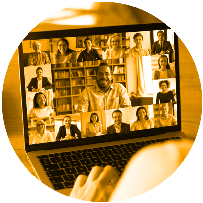 a computer screen with many people on it to show that a virtual meeting is happening, showing that virtual collaboration is number 8 on the list of hot leadership topics for 2021