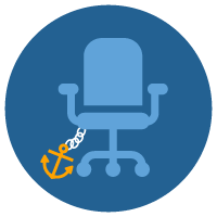 illustration of an office chair with an anchor on the bottom to indicate stagnating executive performance