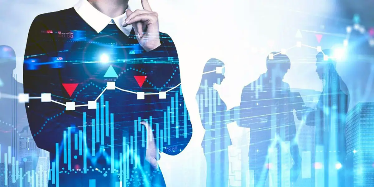 woman with graphs surrounding her