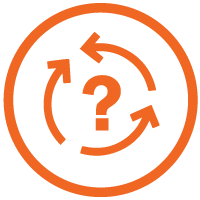 icon of question mark with arrows moving around it to show that one of the four tactics women executives can use to address the age gap is to make time to ask open-ended questions